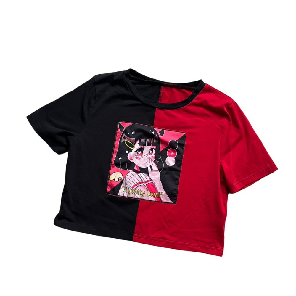*NWOT* Black+Red A pretty Devil Crop Tee